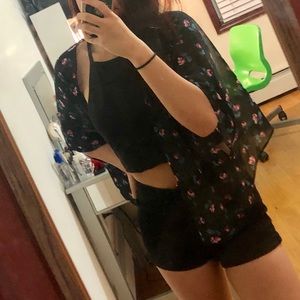 Black Floral Beach Kimono